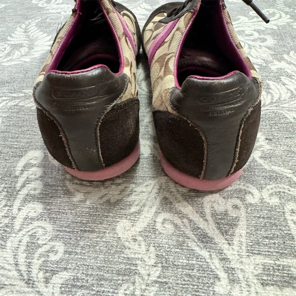 Coach Sneakers Womens Brown Tan Signature C Monogram Purple Stripe